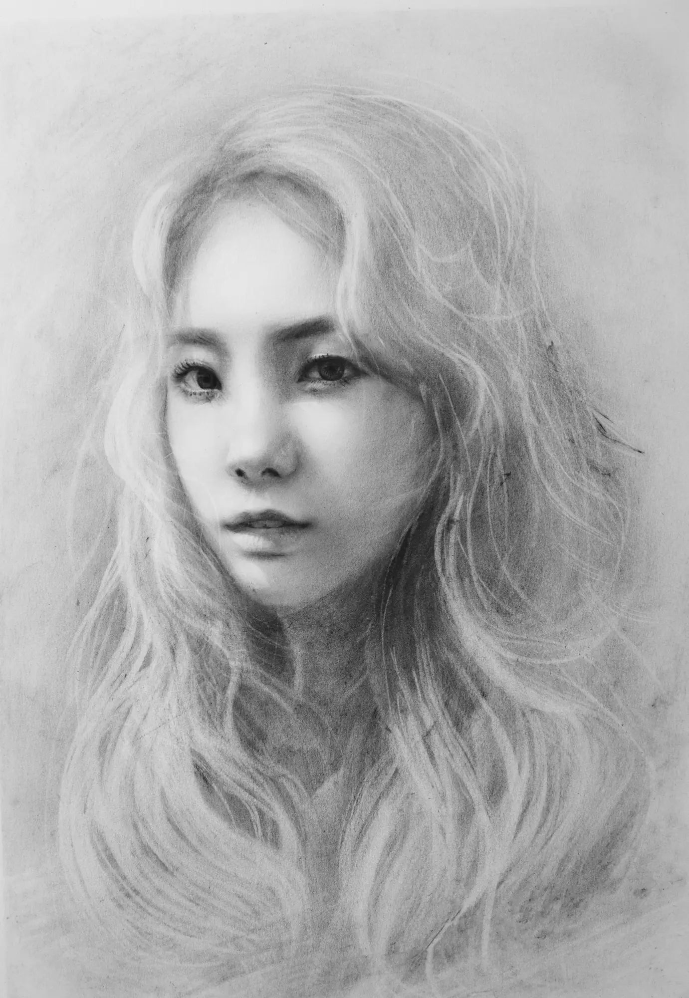Original B&W charcoal girl portrait