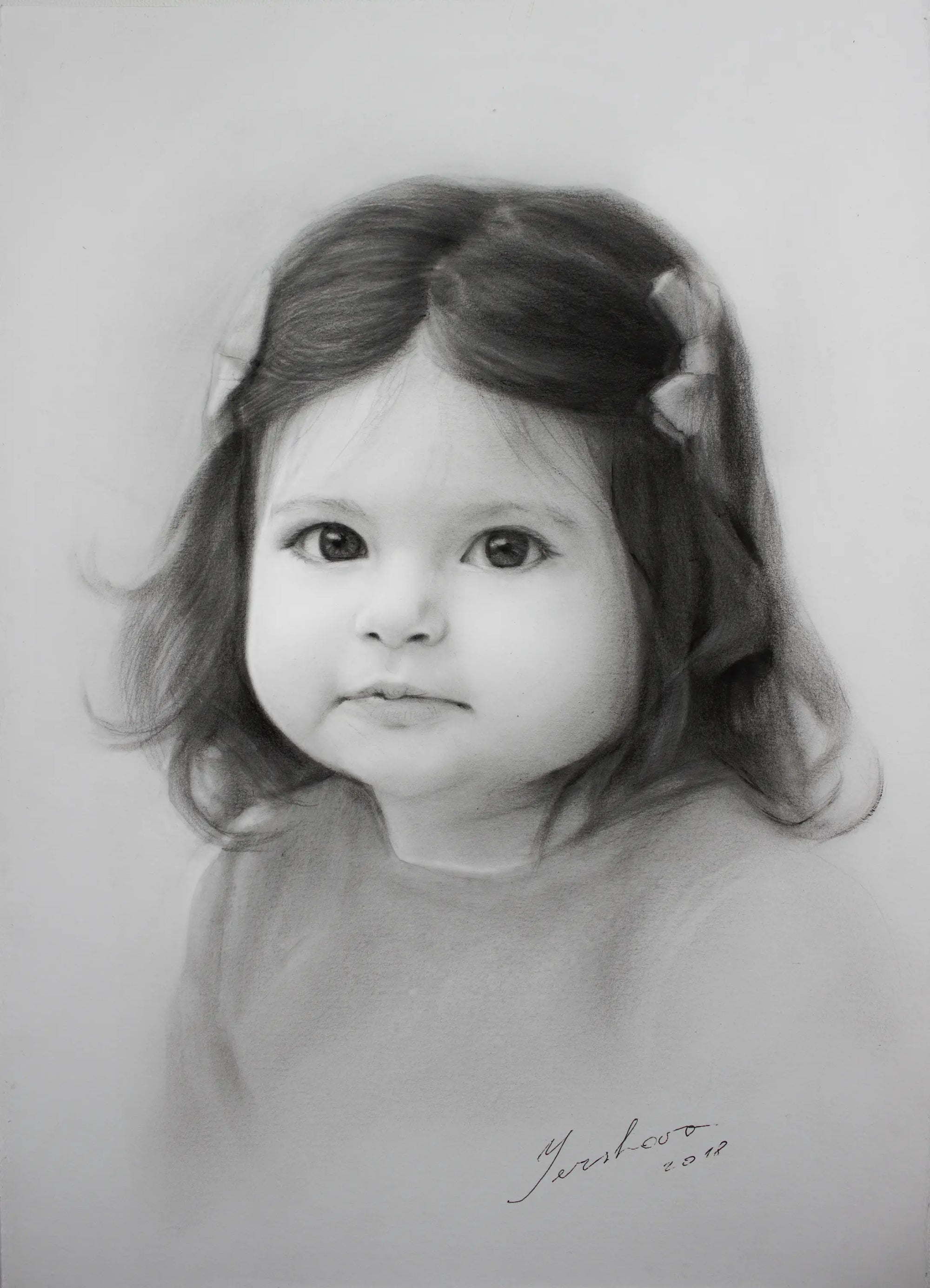 Original B&W pencil girl portrait