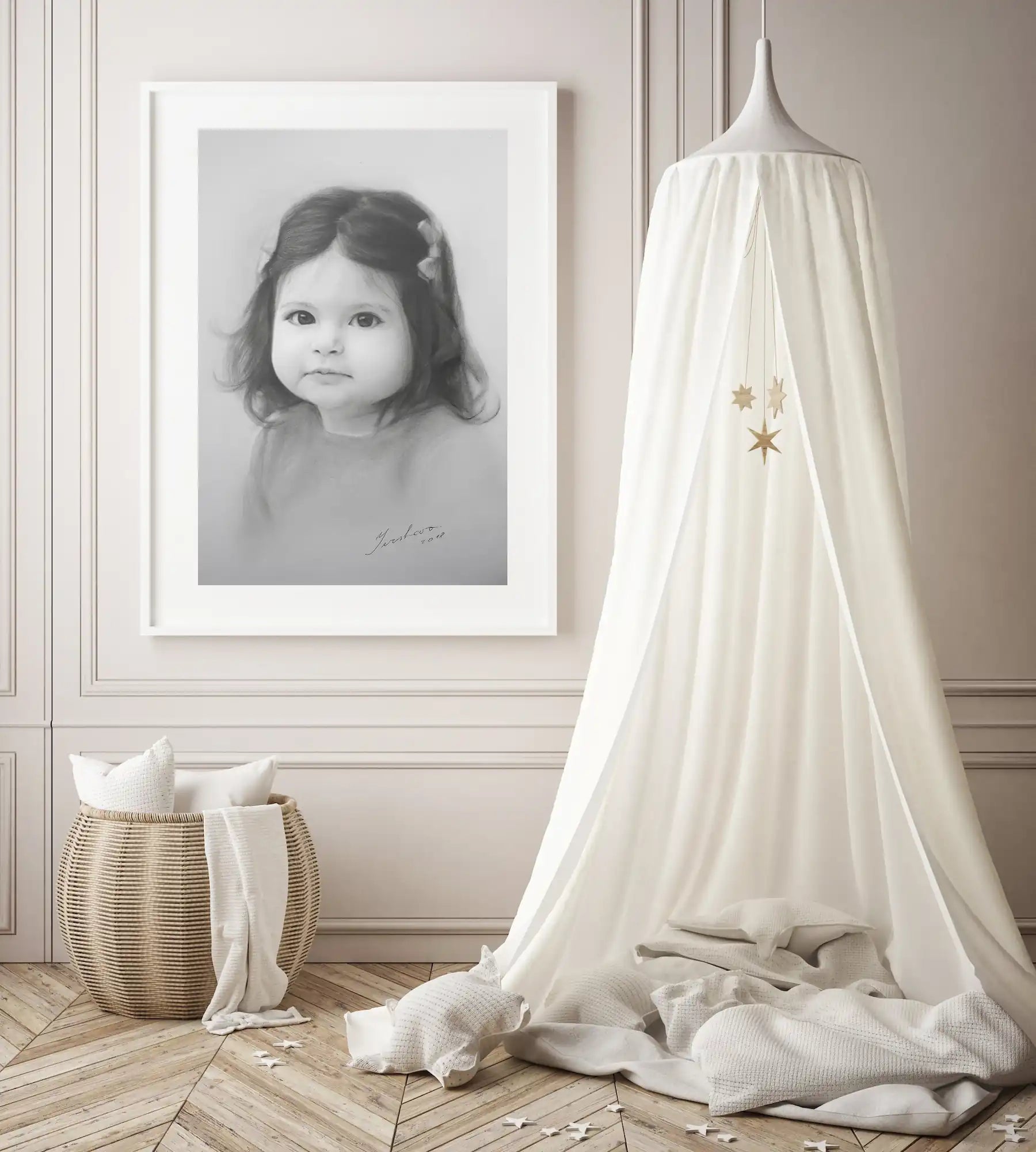 Original B&W pencil girl portrait