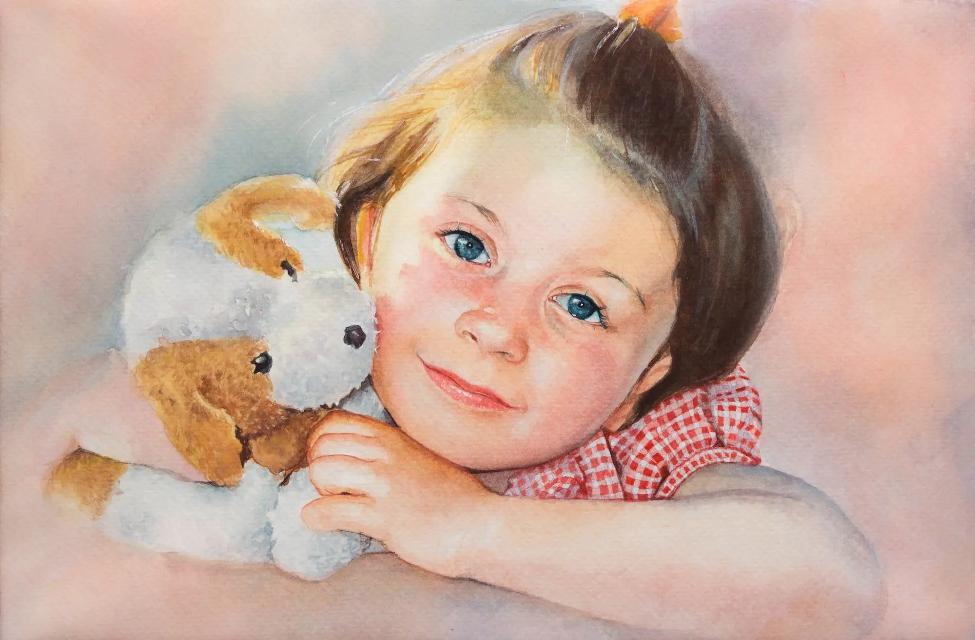 Original watercolor girl portrait