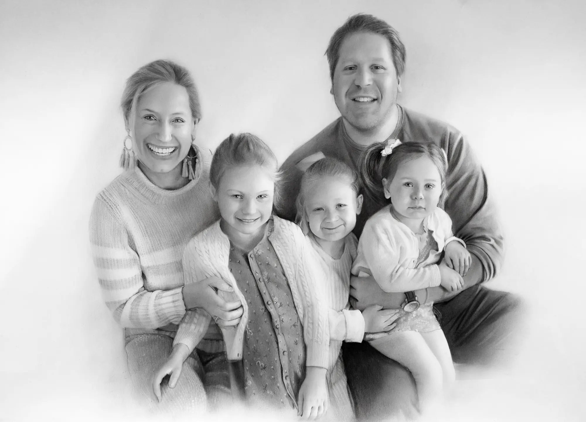 Hand Drawn big family pencil portrait