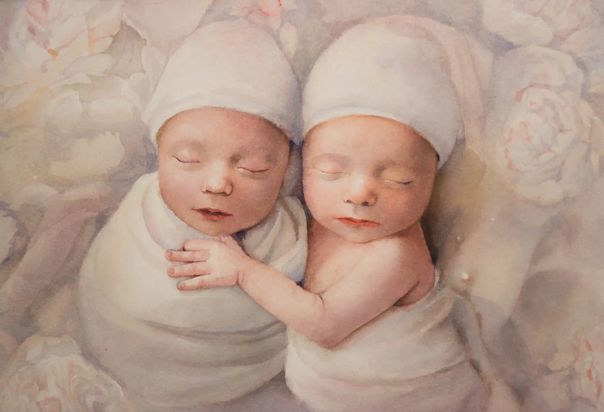 Original watercolor twins portrait