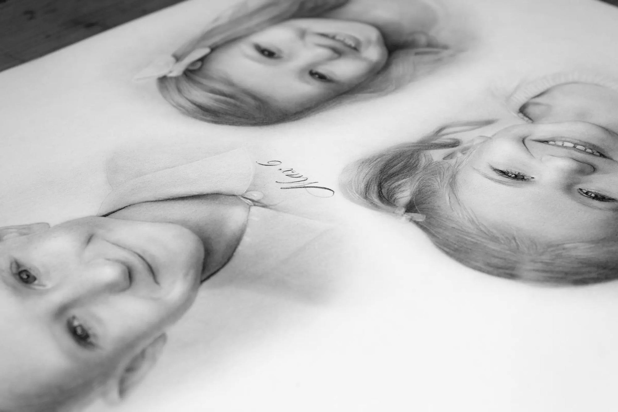 Personalised trio hand drawn children portrait