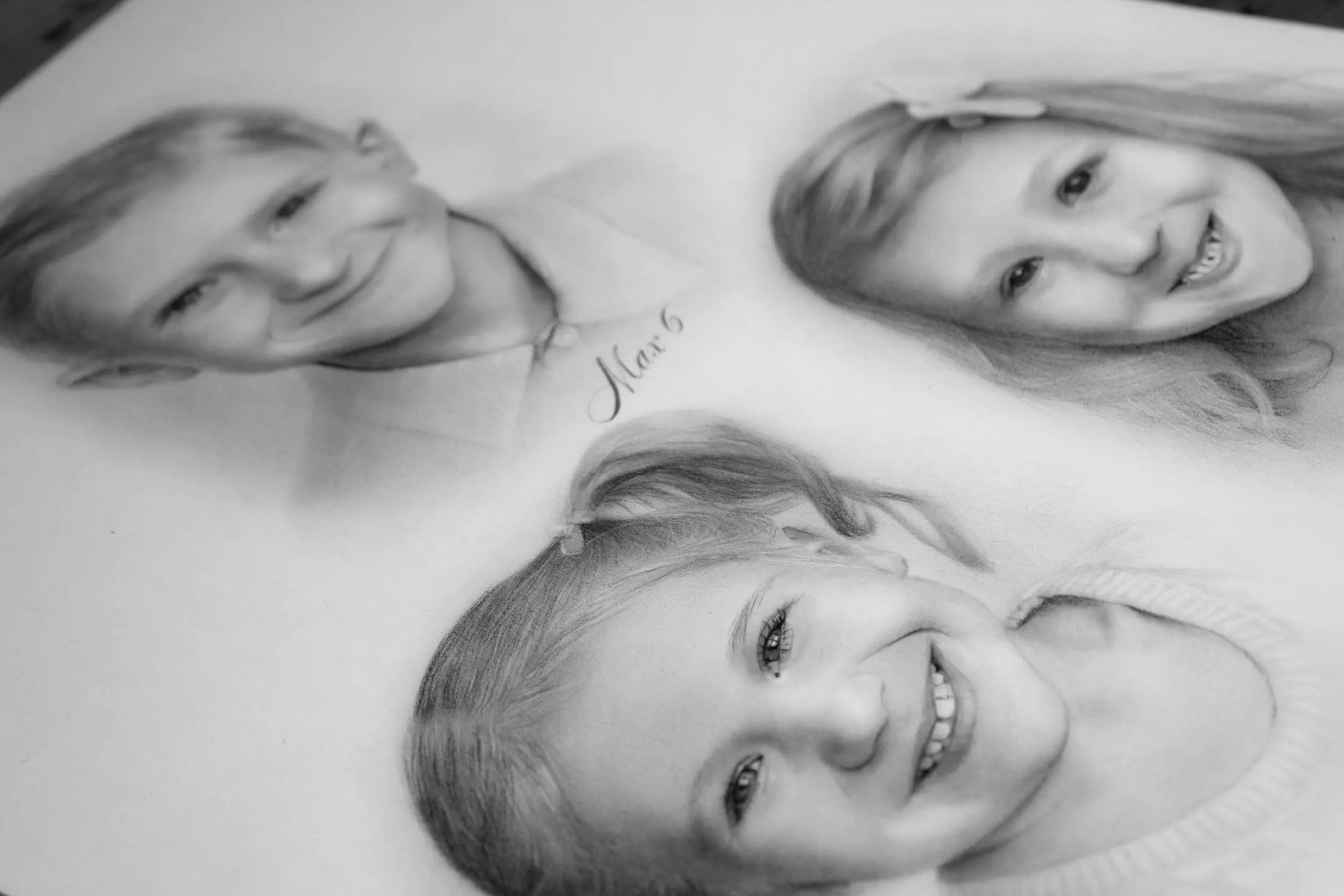 Personalised trio hand drawn children portrait