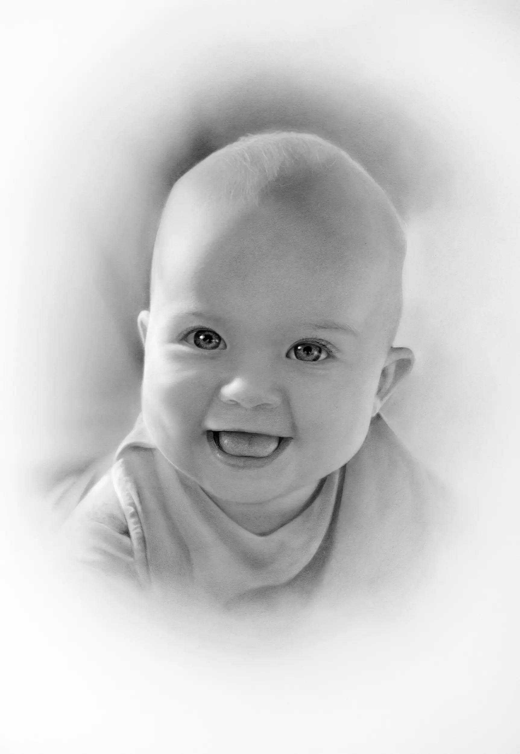 Large pencil drawing portrait of a baby