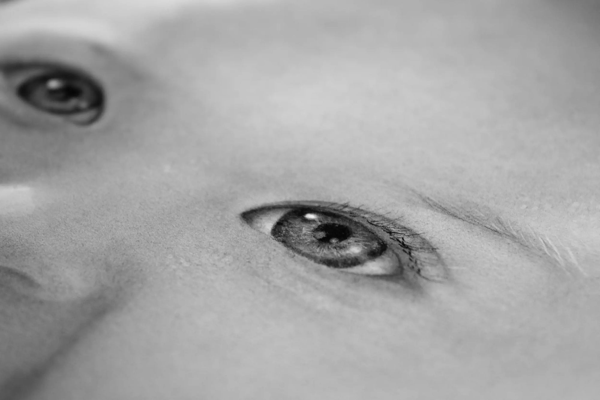 Large pencil drawing portrait of a baby