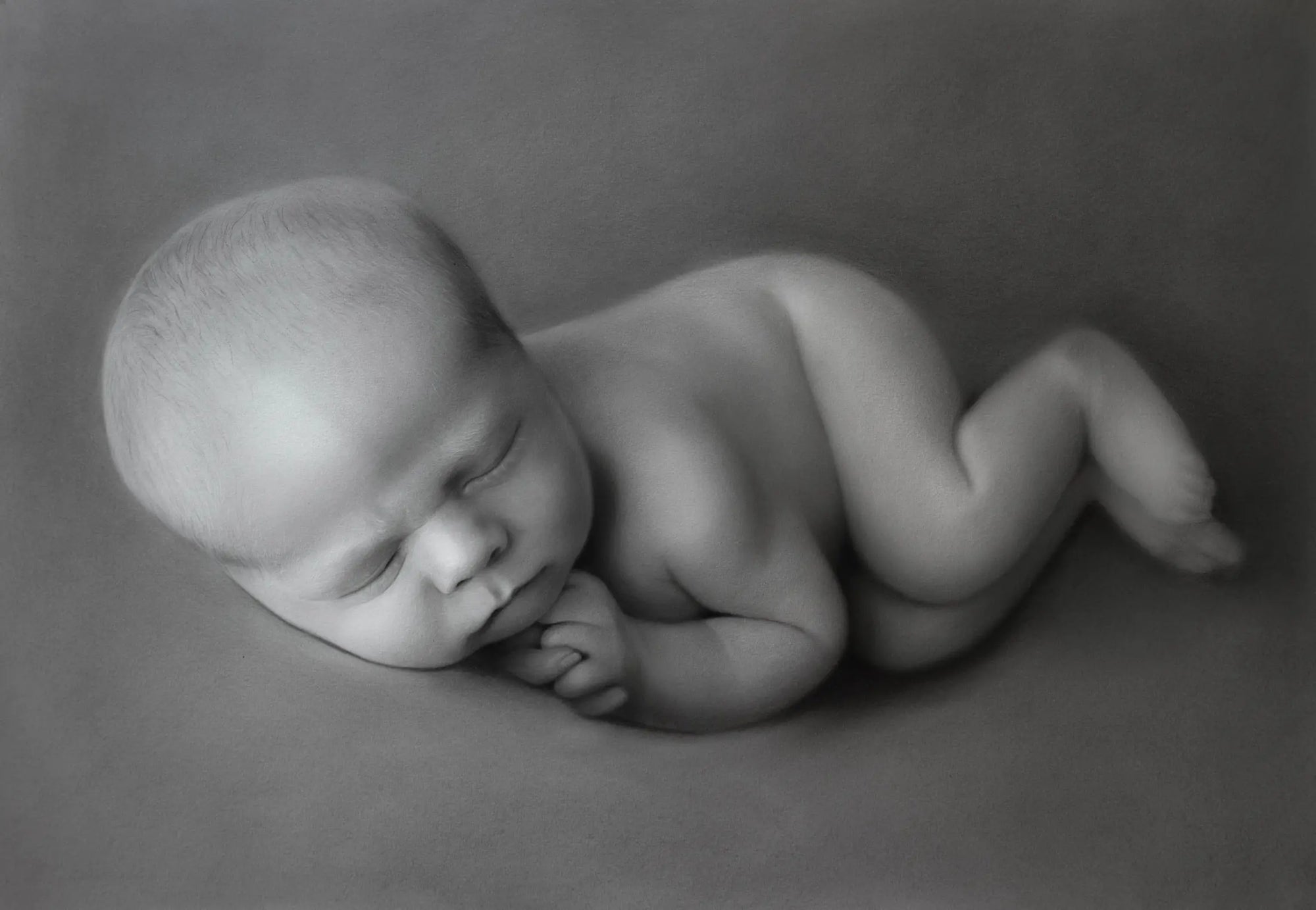 Large hand drawn portrait of a baby