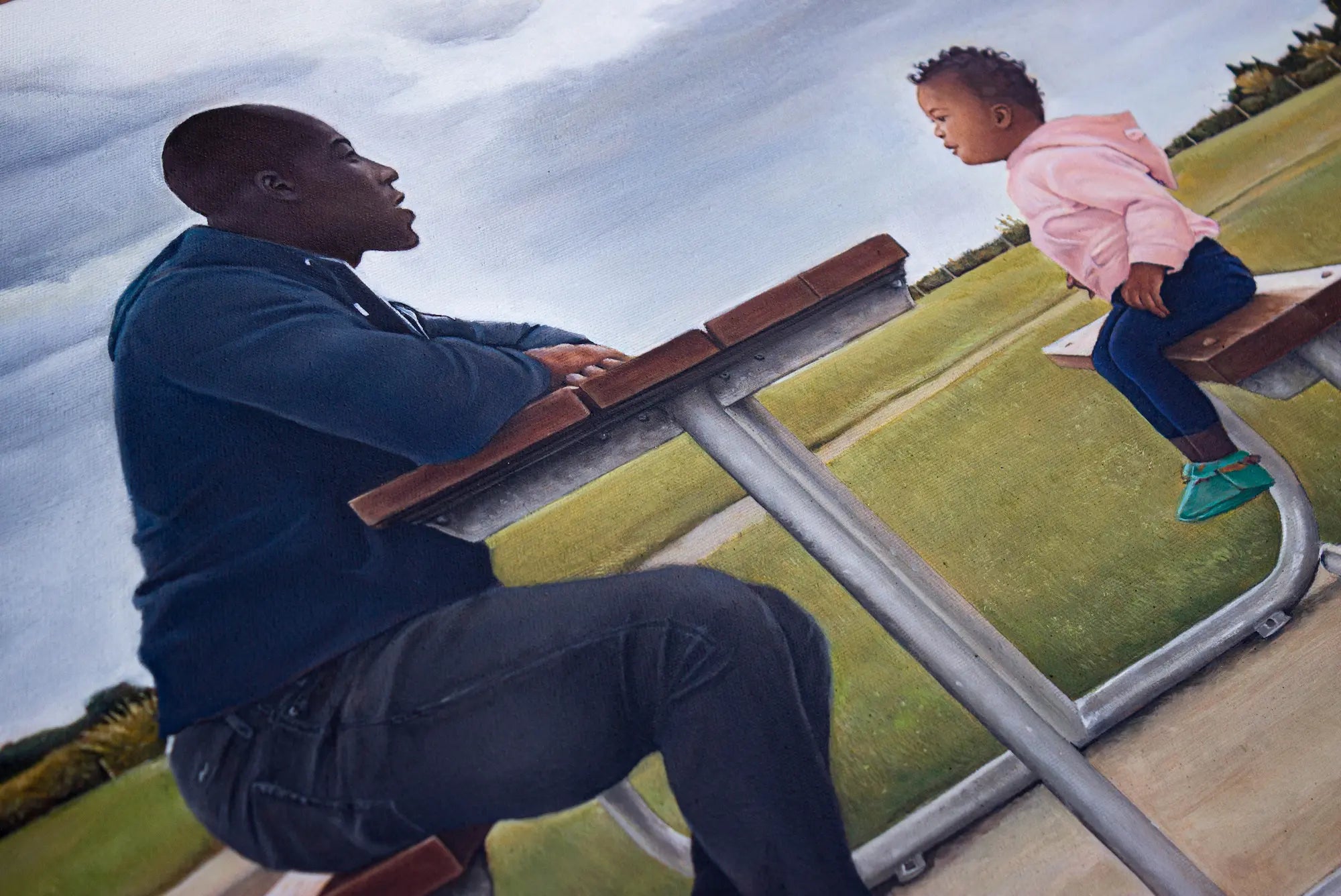 Large dad & daughter oil portrait