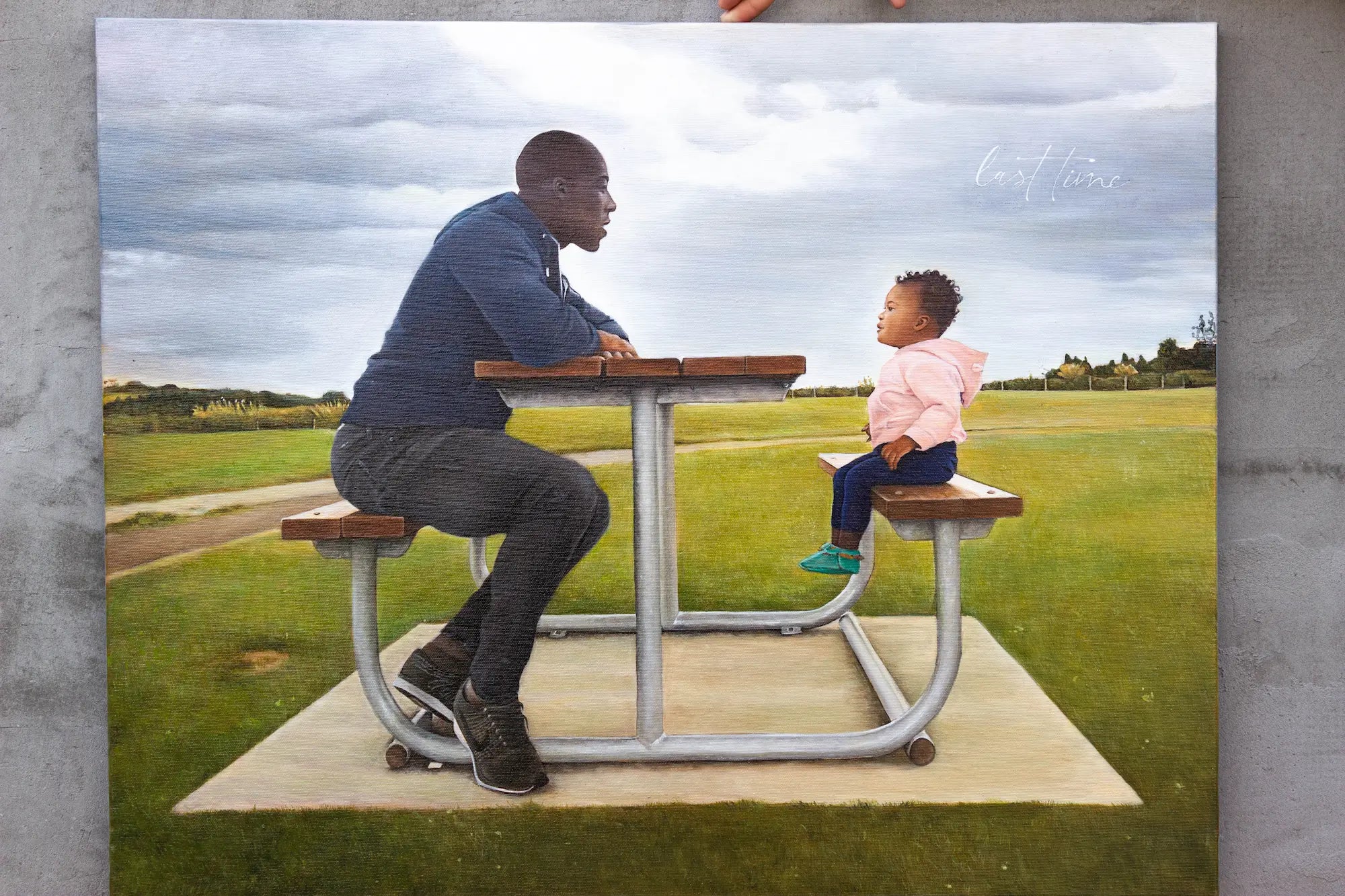 Large dad & daughter oil portrait