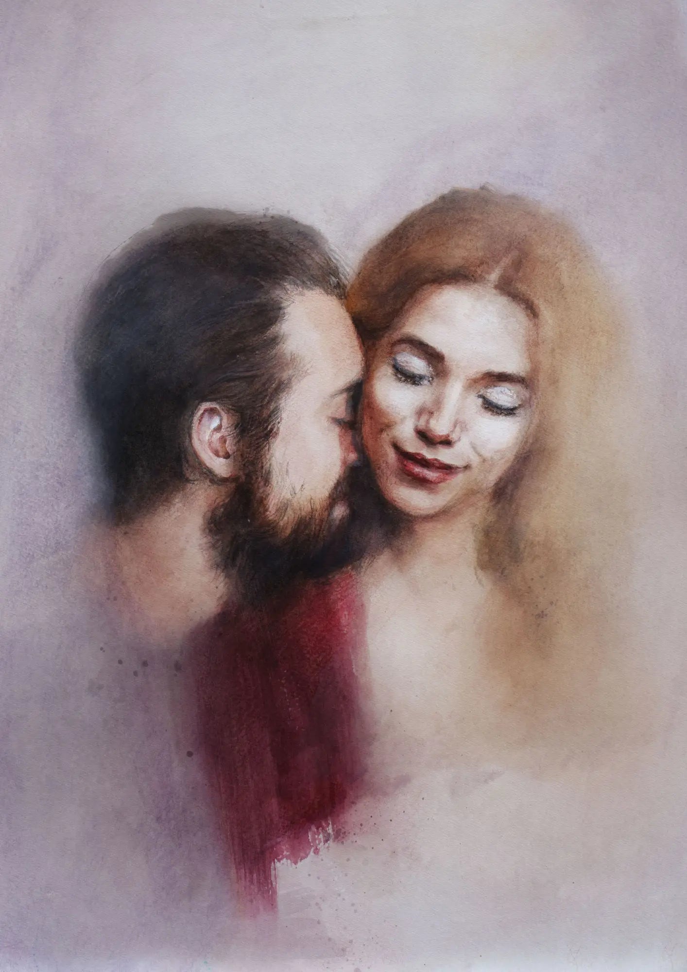 Original watercolor romantic portrait