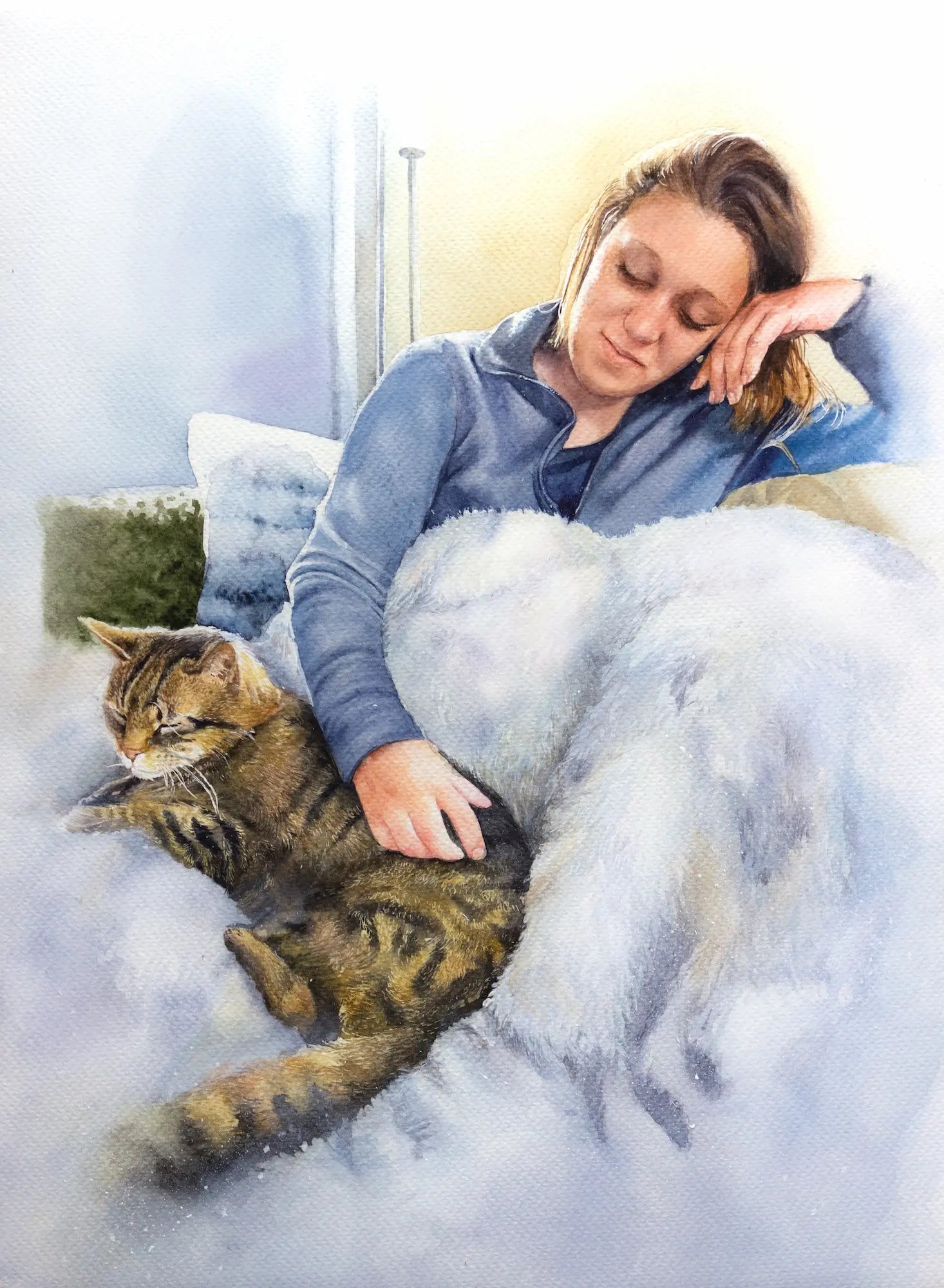 Original watercolor pet lover portrait