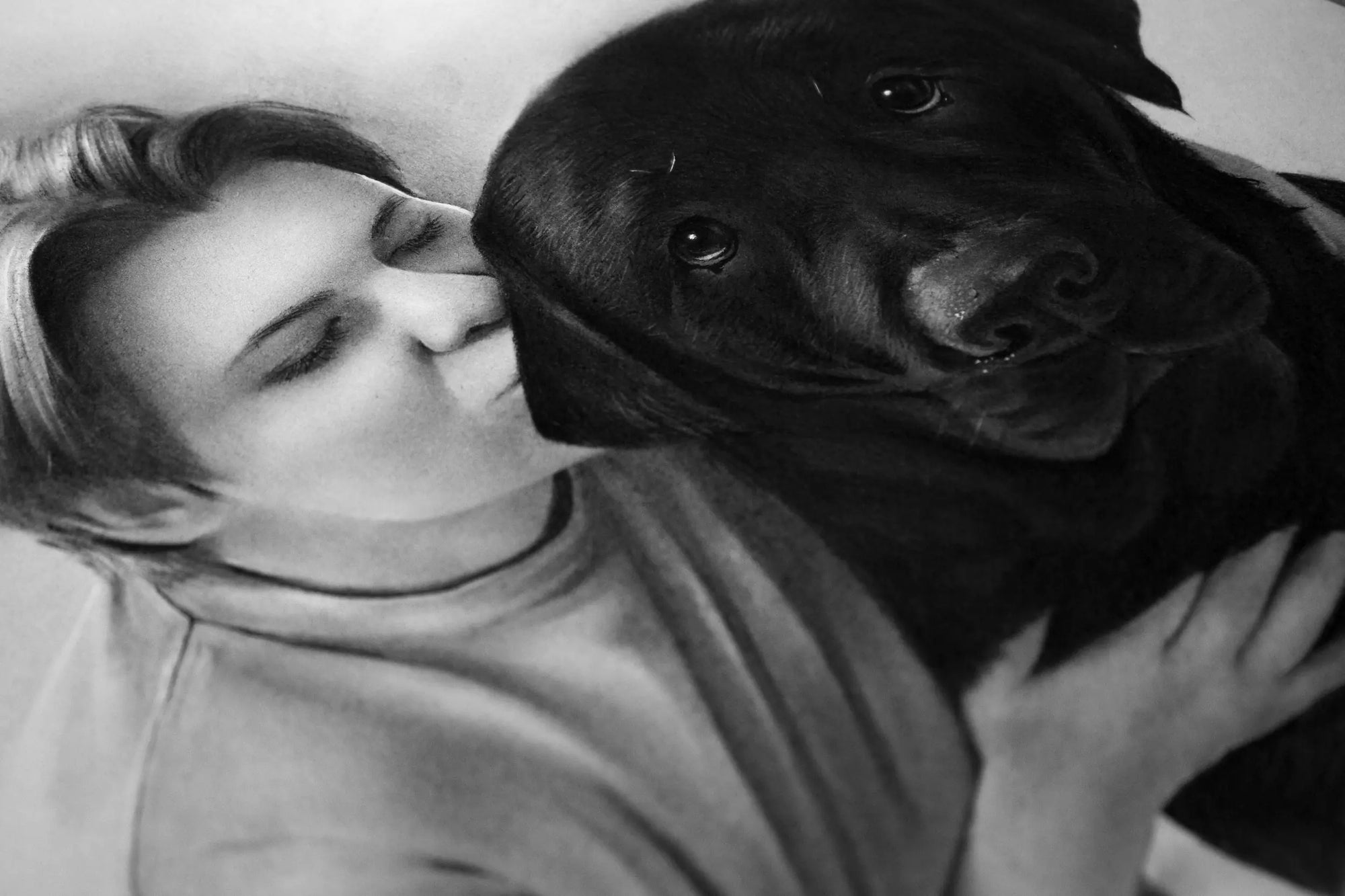 Girl with dog charcoal drawing