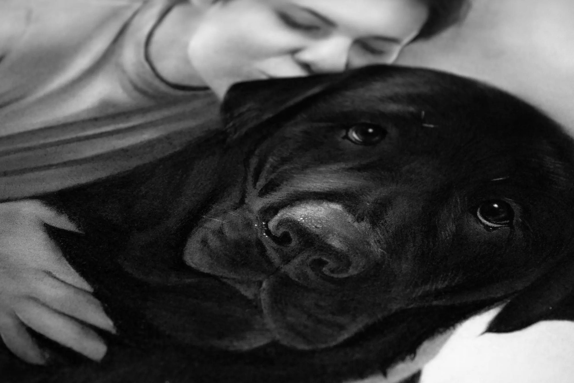 Girl with dog charcoal drawing