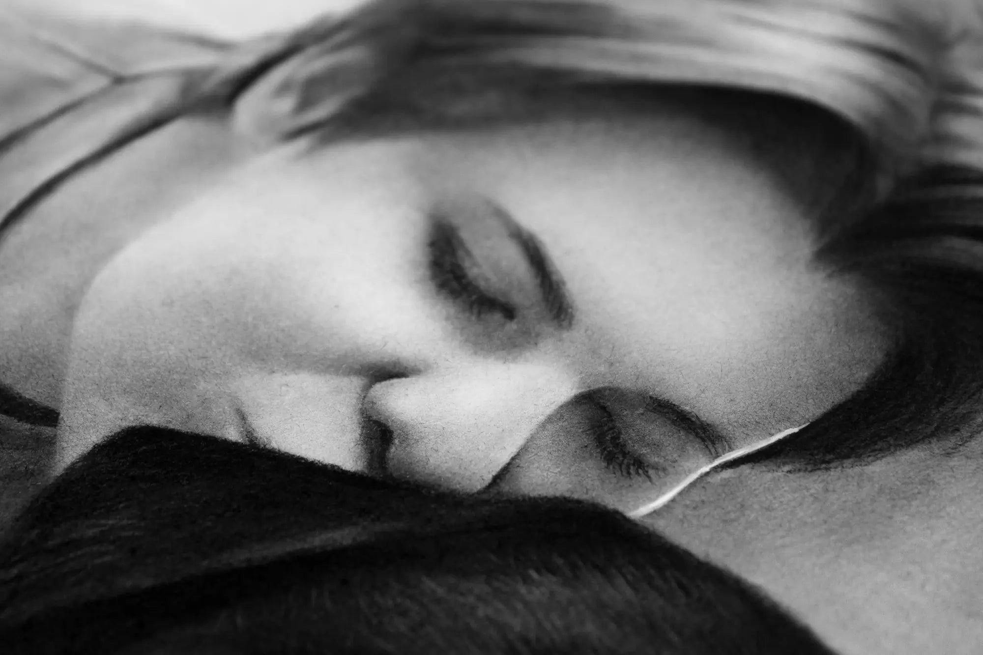 Girl with dog charcoal drawing