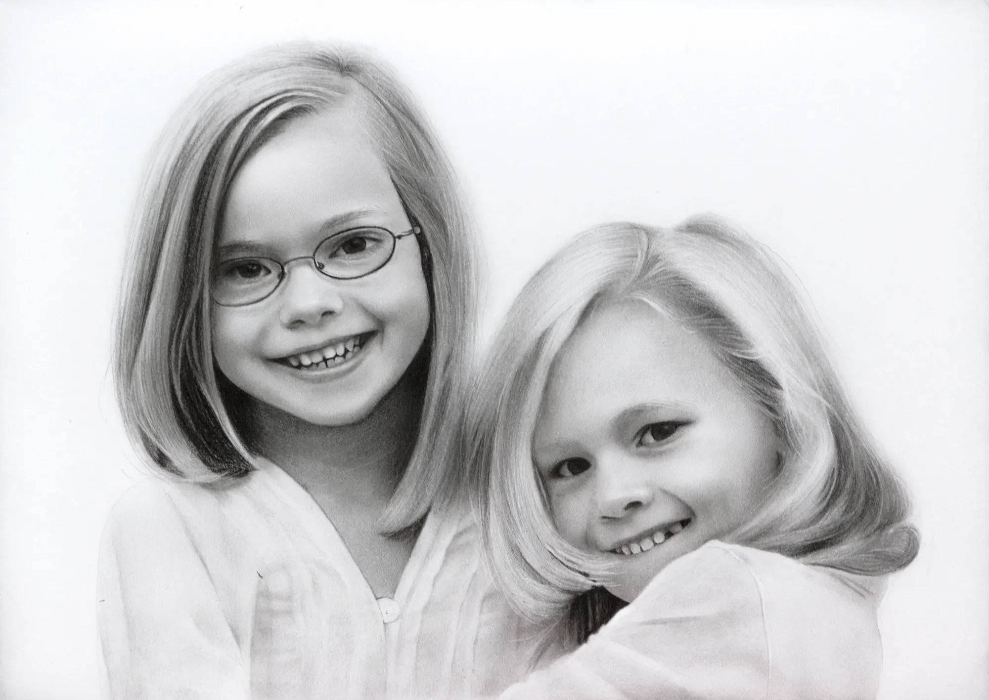 Personalised sisters pencil portrait