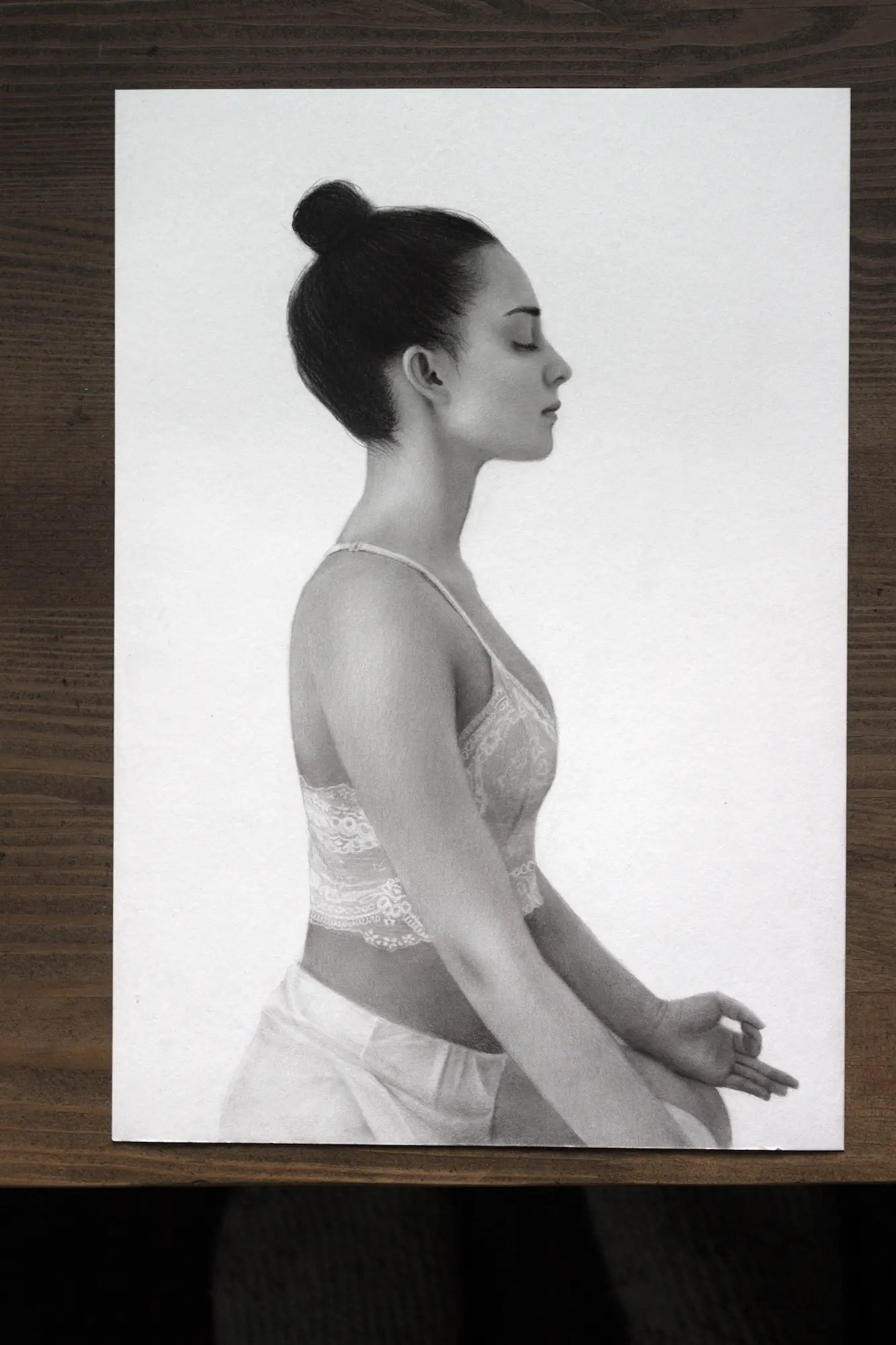 Meditation girl pencil portrait