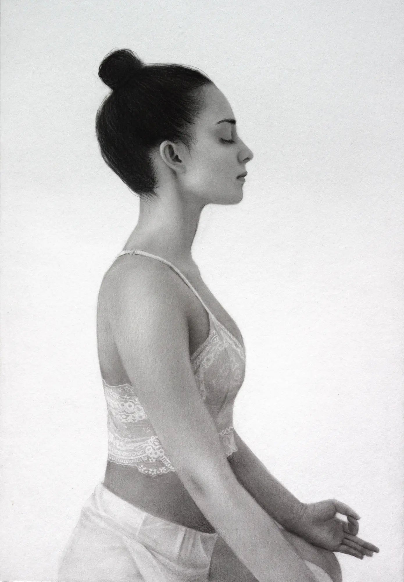 Meditation girl pencil portrait