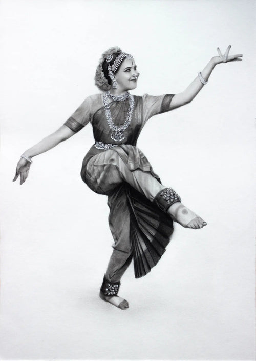 An Indian national girl dancer in a pencil drawing