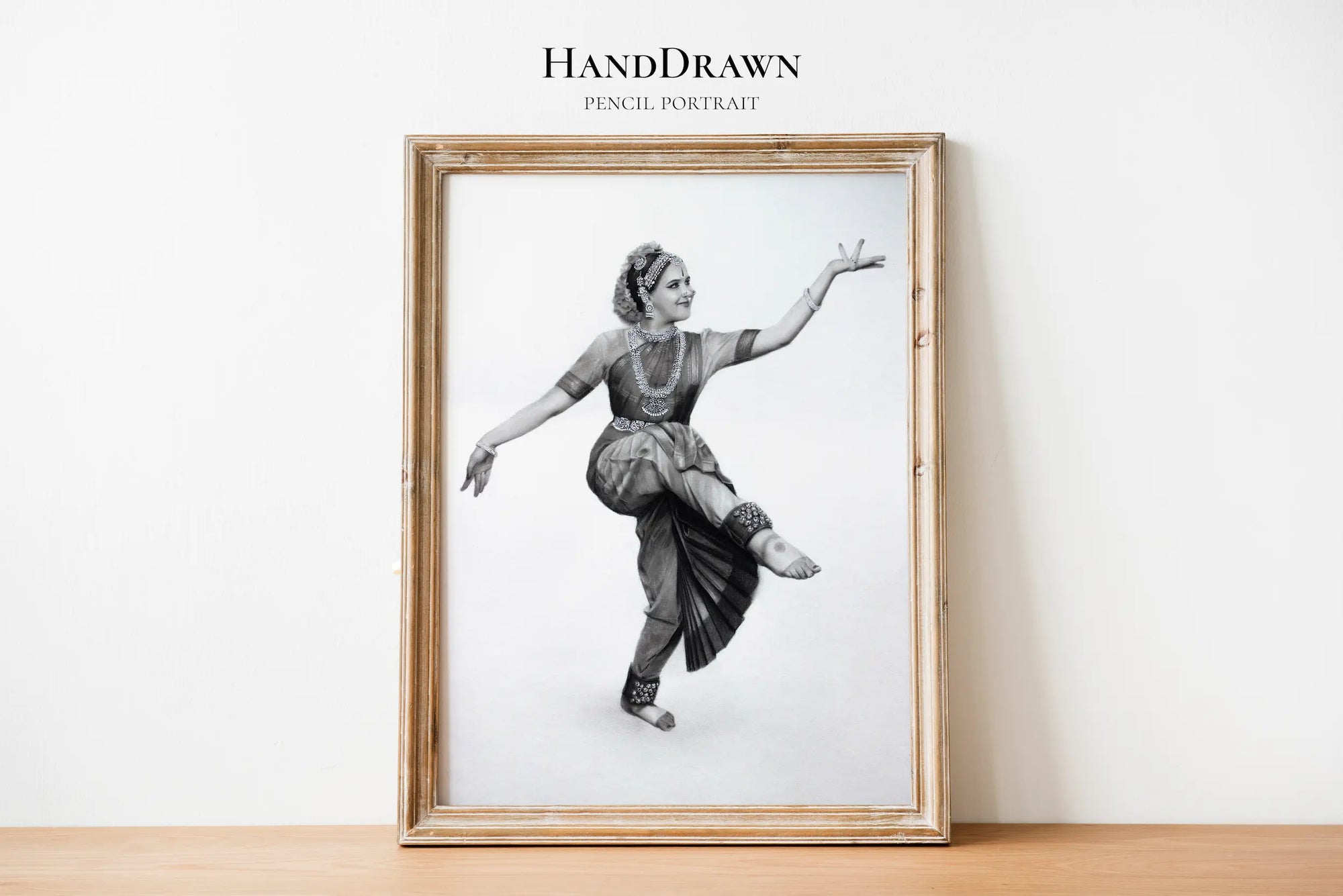 An Indian national girl dancer in a pencil drawing