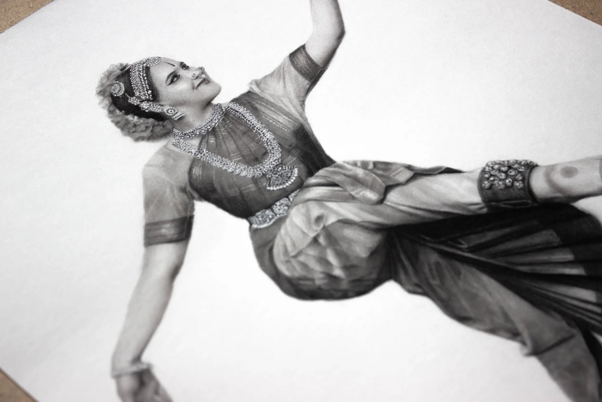 An Indian national girl dancer in a pencil drawing