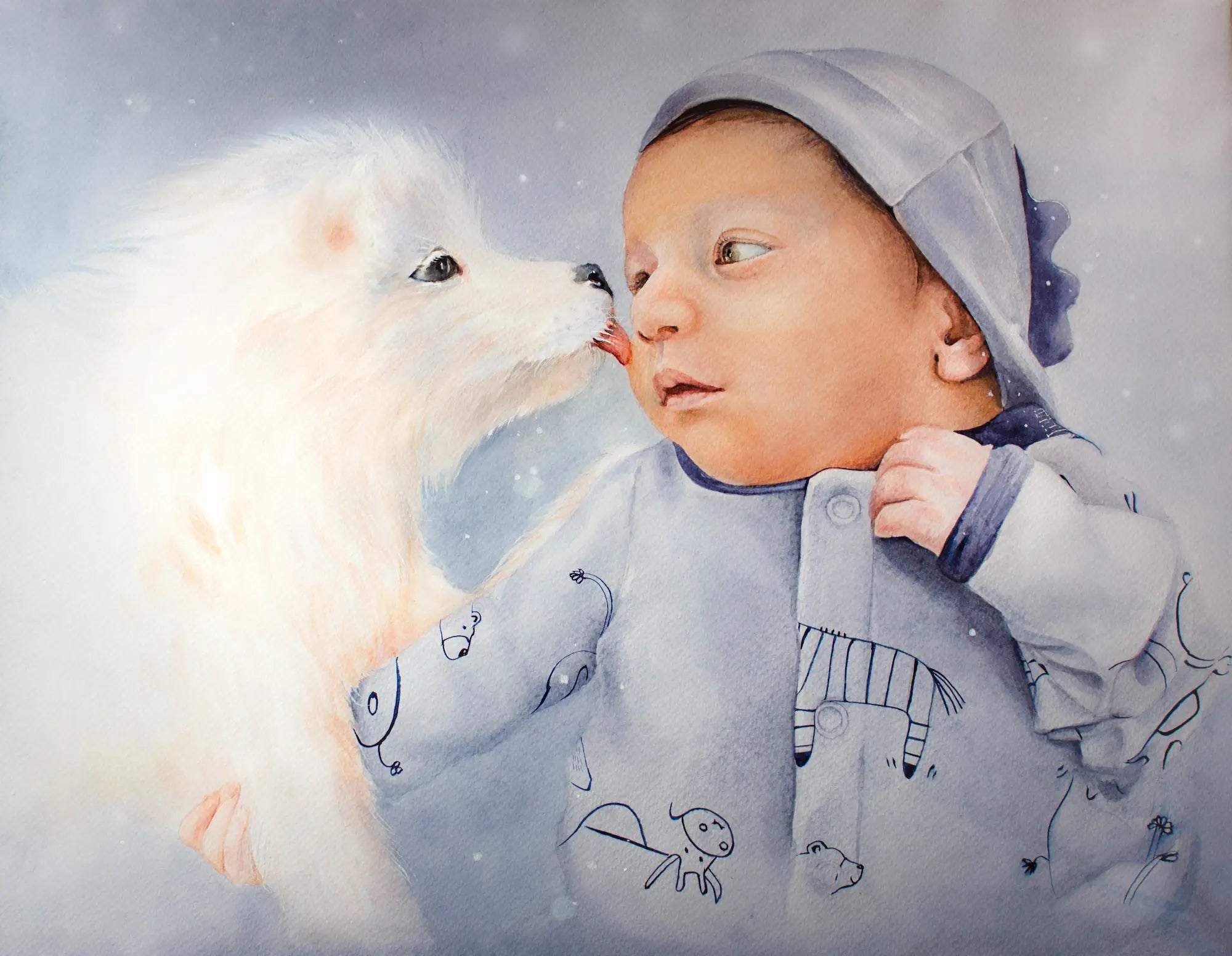 Original watercolor baby portrait