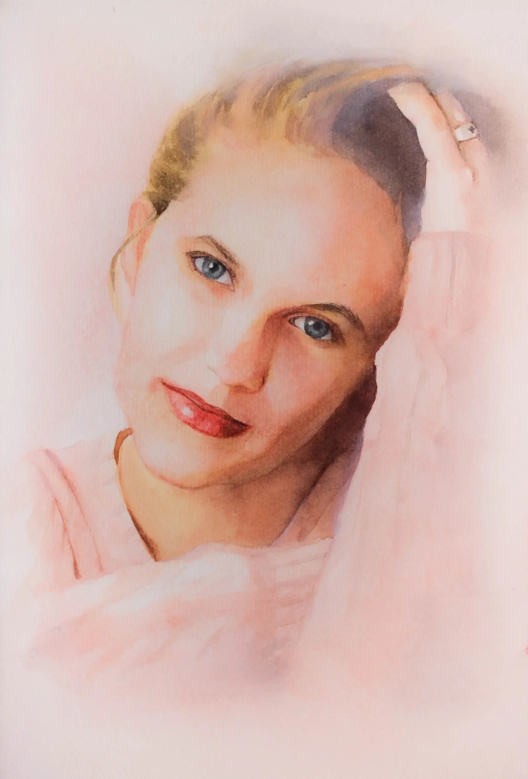 Original watercolor woman portrait