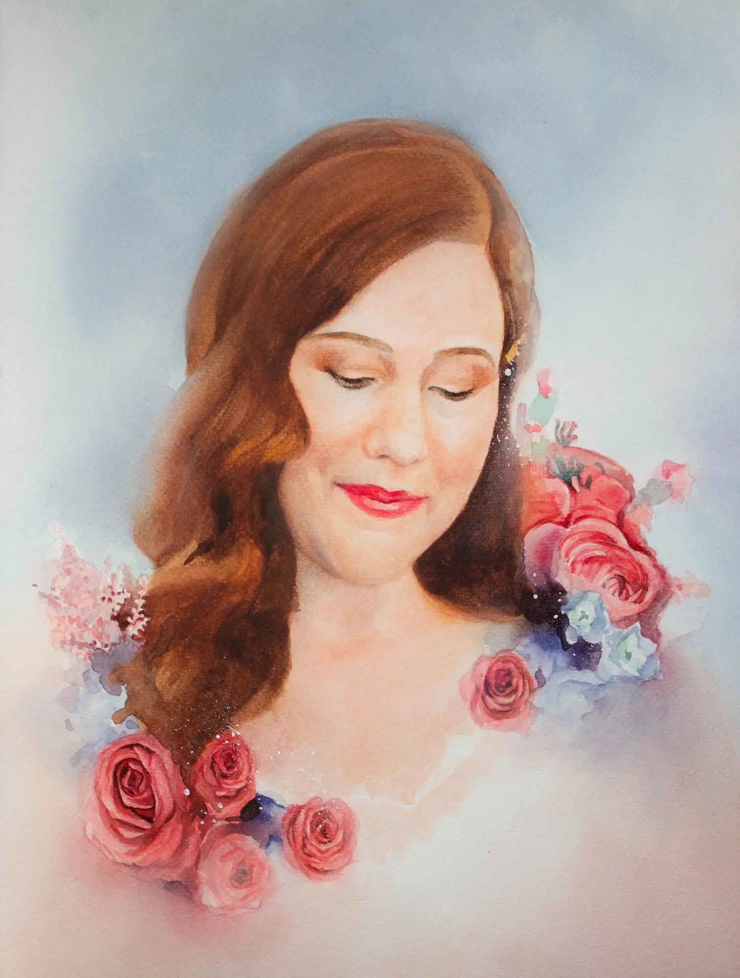 Original watercolor woman portrait