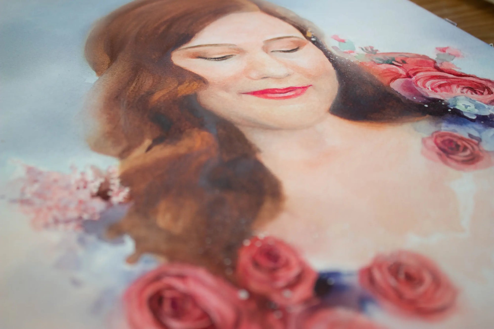 Original watercolor woman portrait