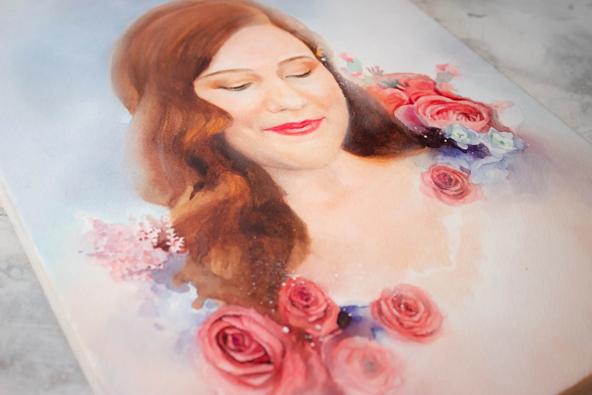 Original watercolor woman portrait