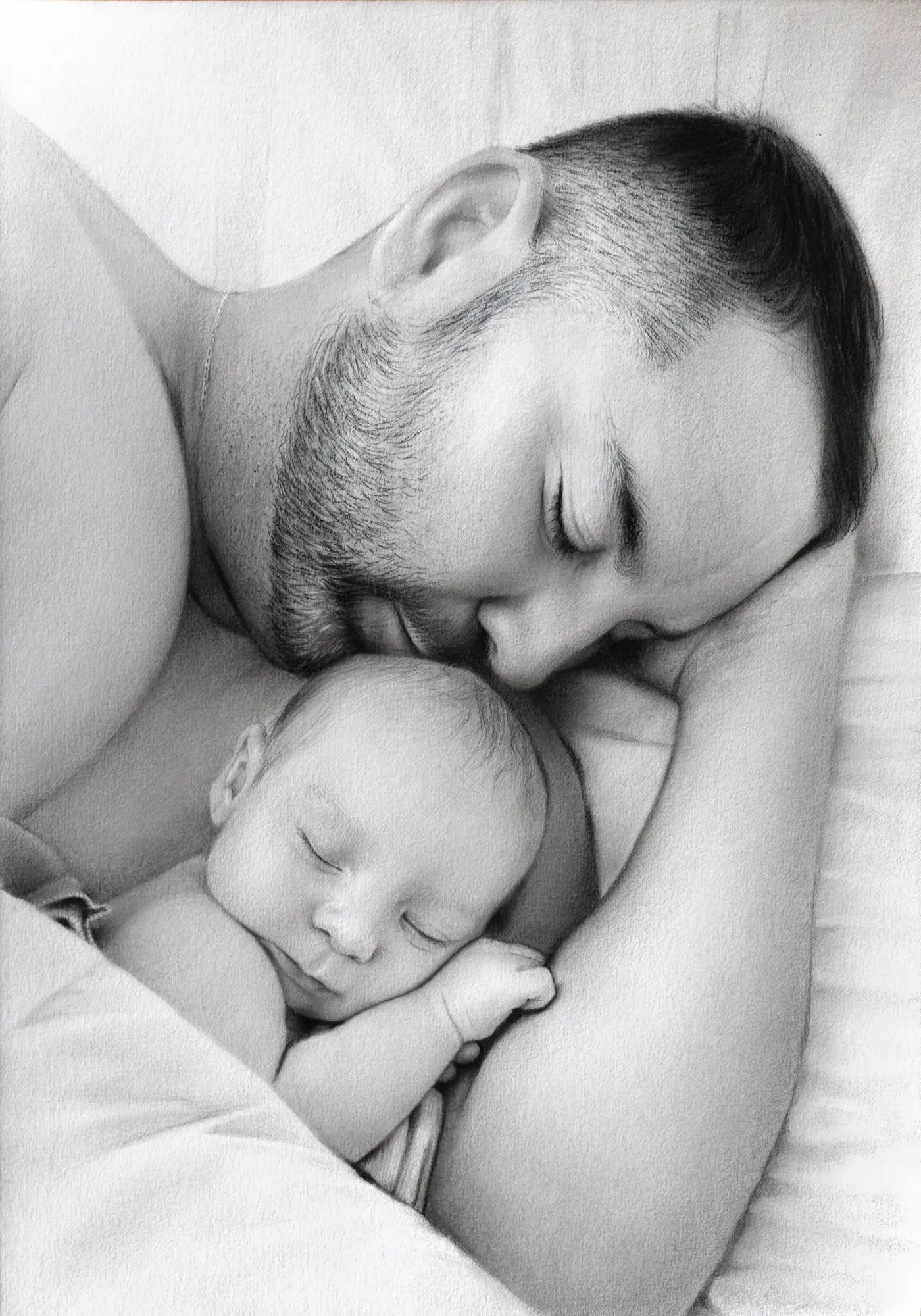 Hand drawn dad with newborn portrait