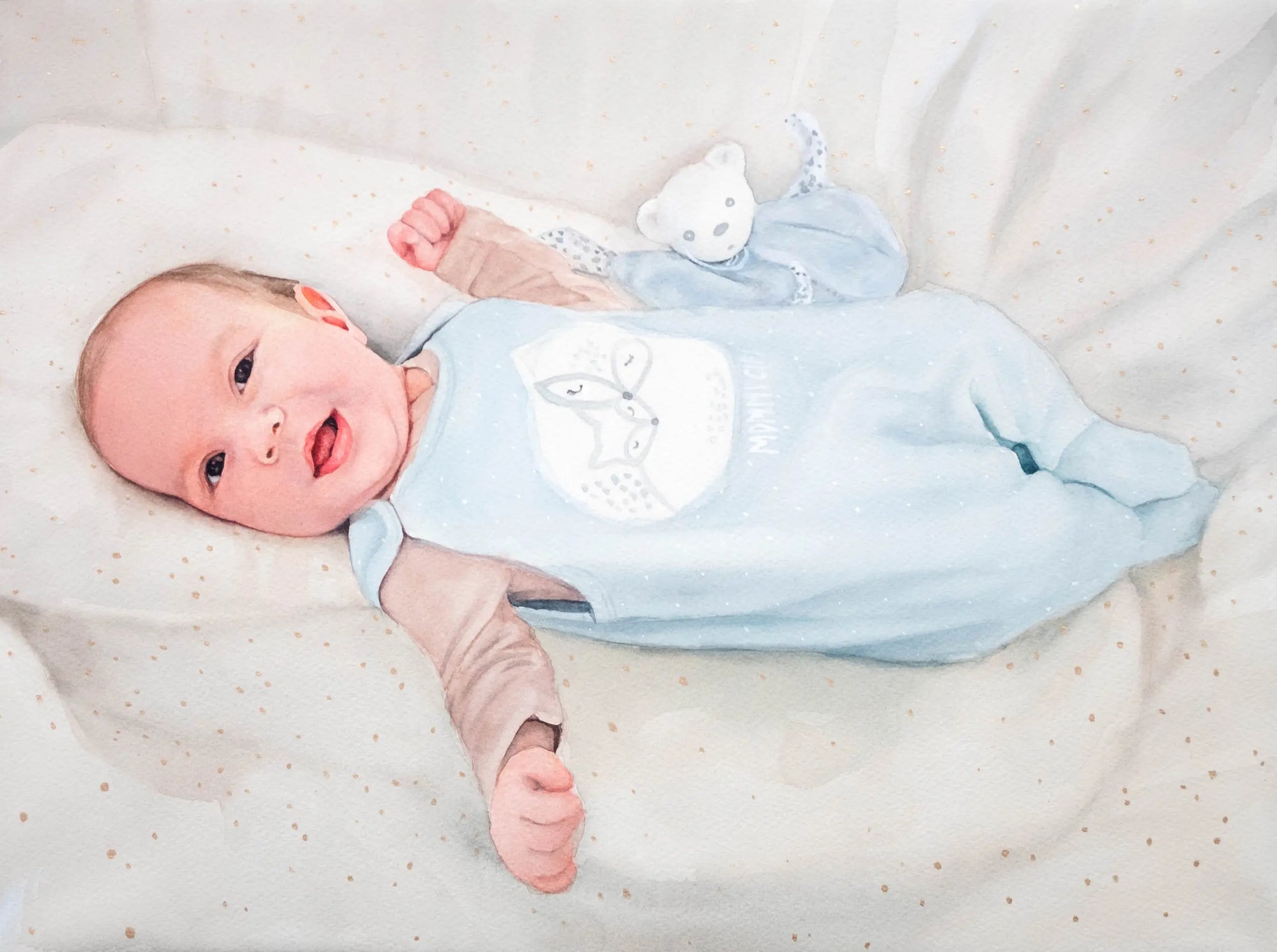 Original watercolor baby portrait