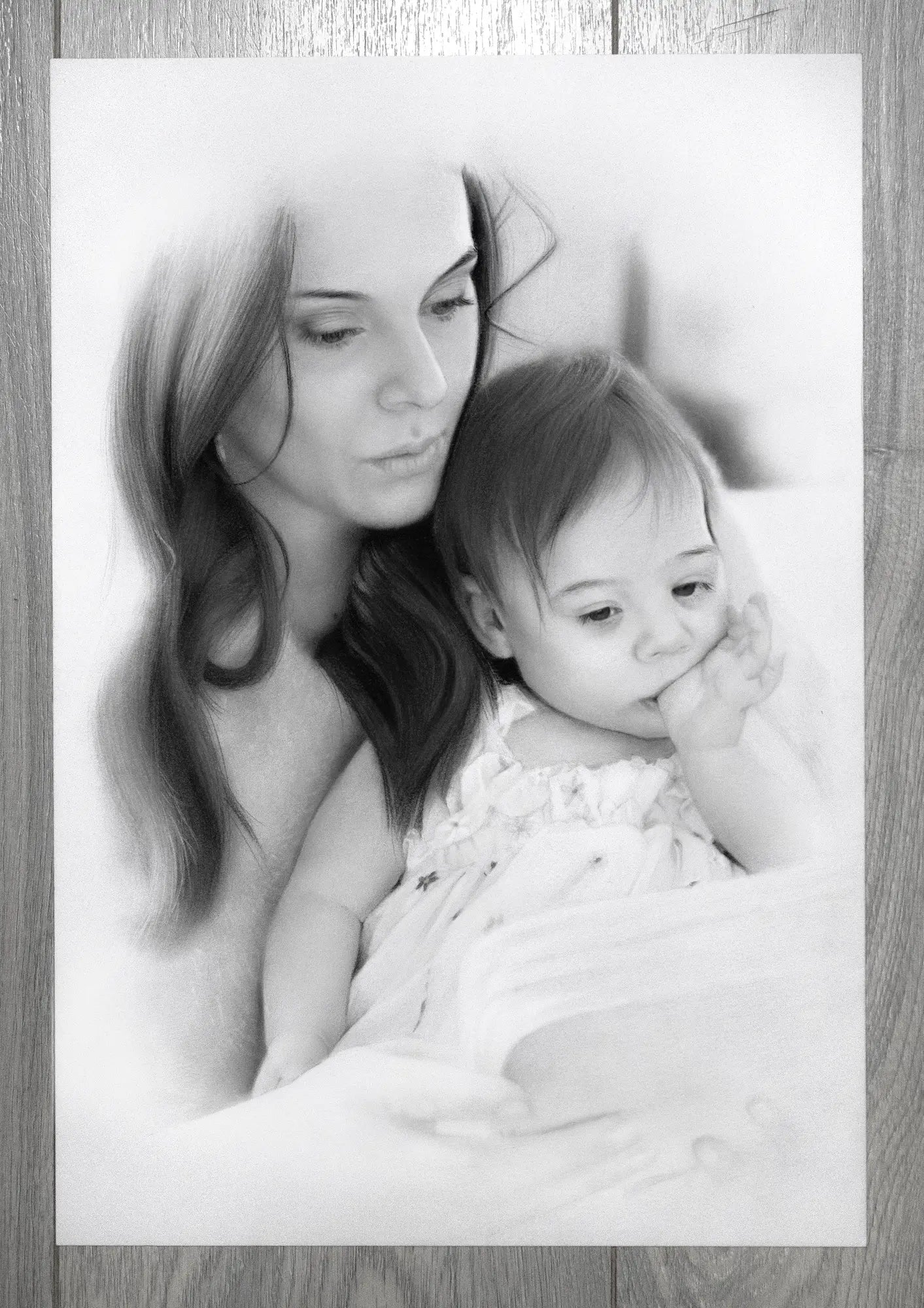 Mom and baby pencil drawing