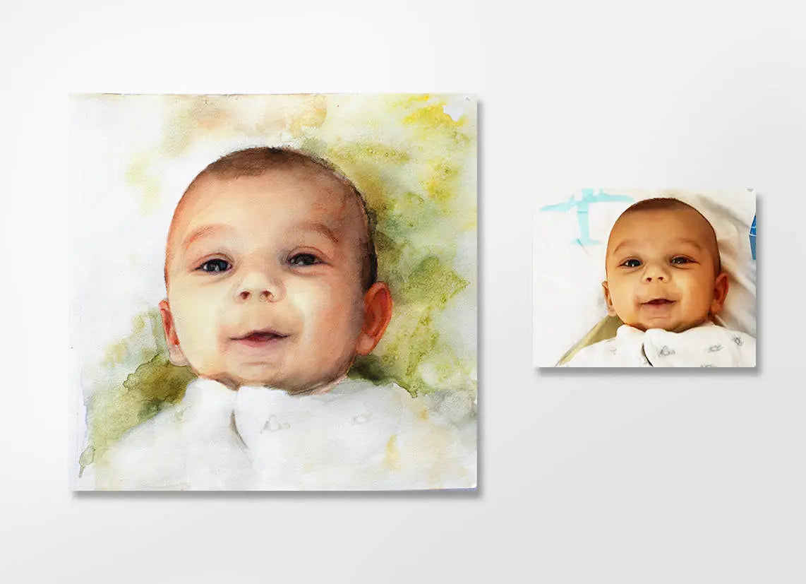 Original watercolor boy portrait